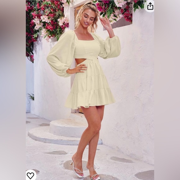 Womens Long Sleeves Cutout Square Neck Crossover Waist Mini Short Dresses XL NWT - Picture 3 of 4